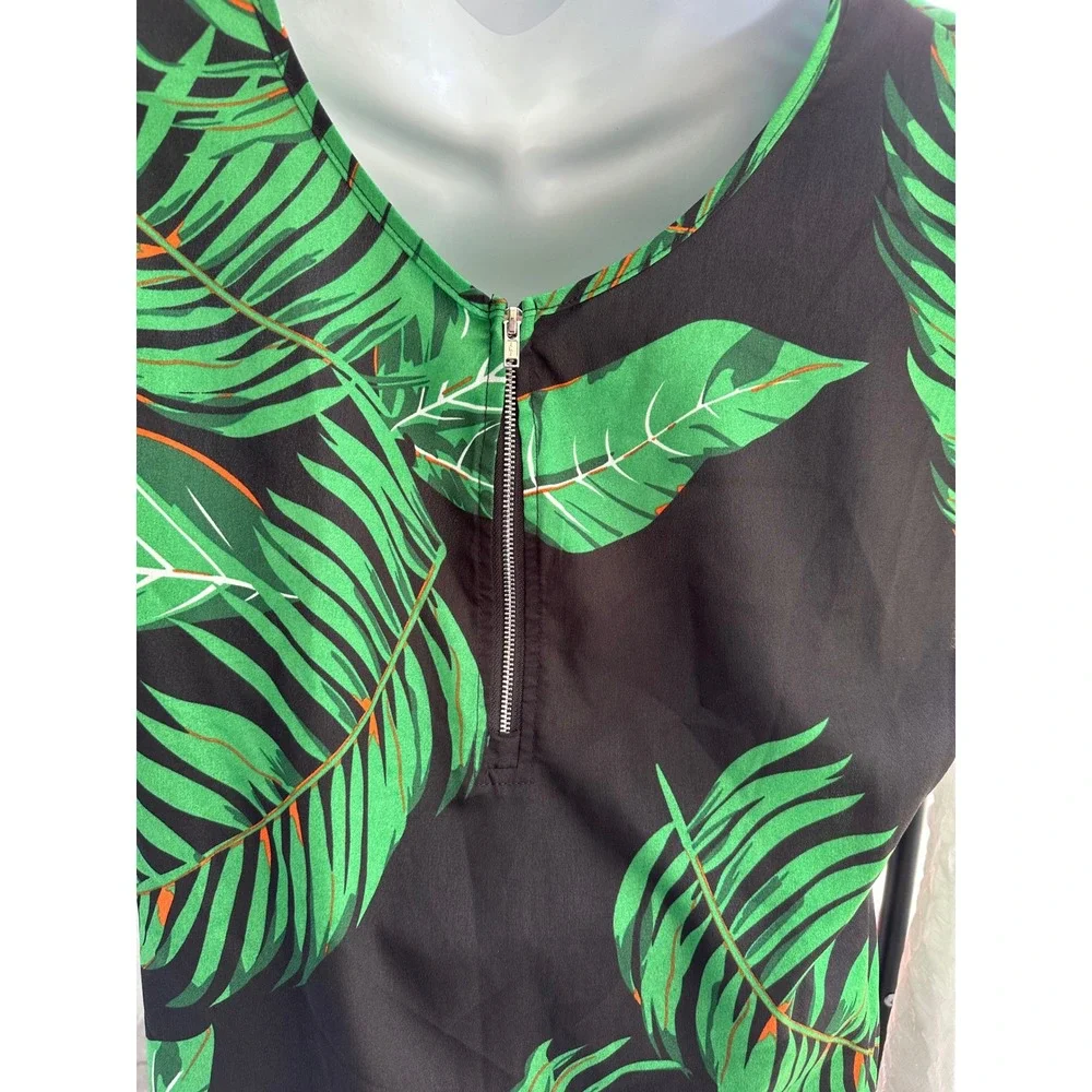 Emery‎ Rose Women's Black Green Palm Leaf Print Top & Pants Set - Size S